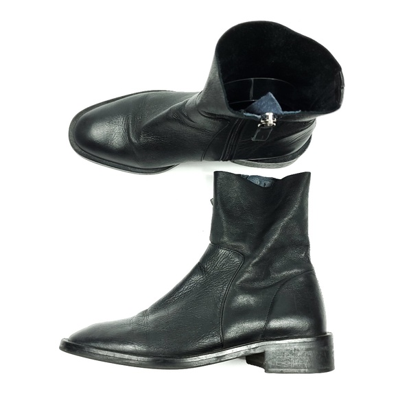 Topshop Shoes - Topshop Black Sock Ankle Klash Leather Moto Boots